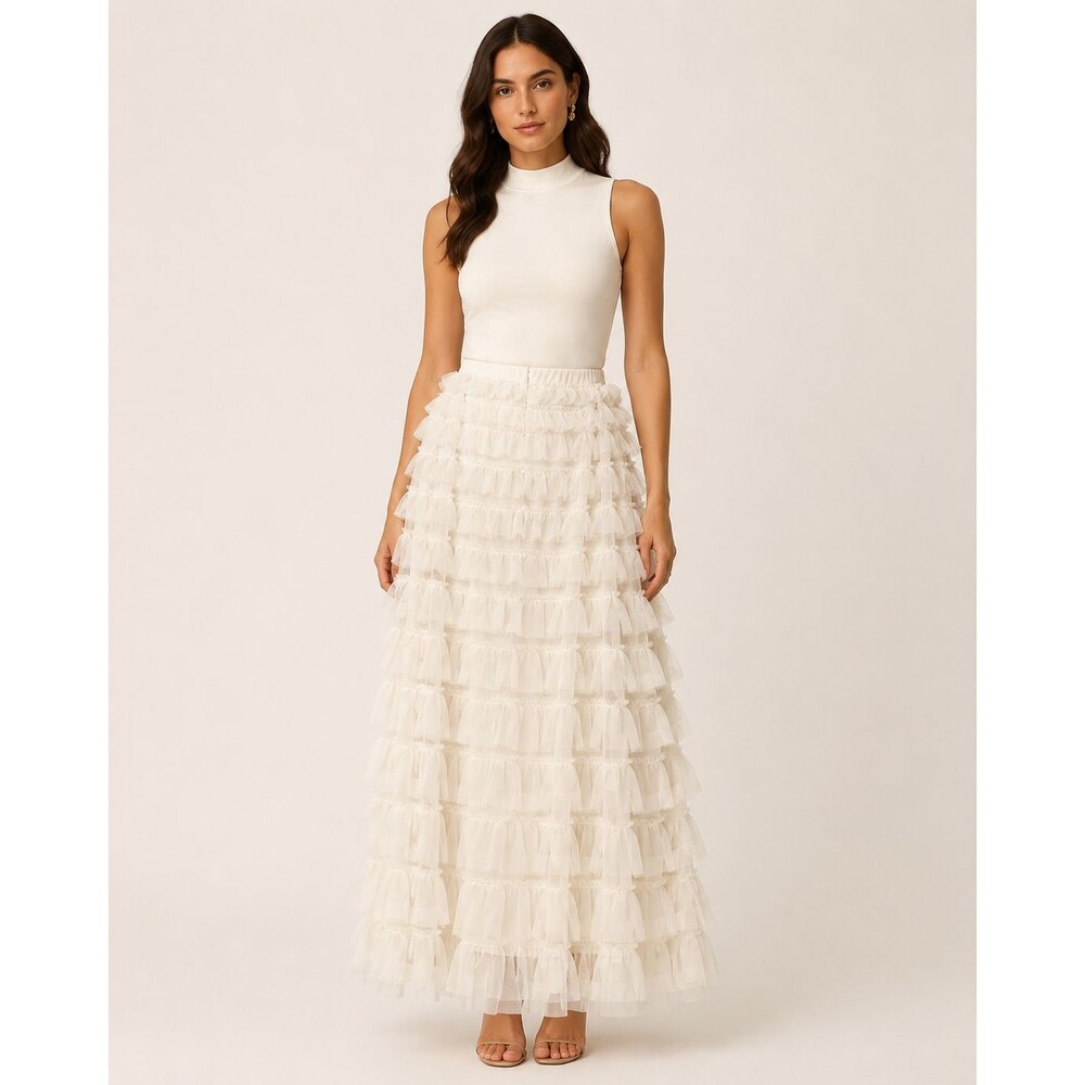 BCBGMAXAZRIA XL Gardenia Tiered Tulle Ruffle Maxi Skirt NWT $398